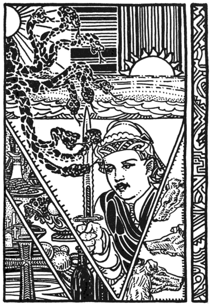 Log with sword beside the many-headed Sun captor, Jay Van Everen, 1922