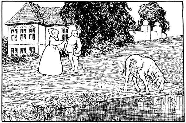 Lambkin and little-fish siblings in Otto Ubbelohde’s historical Grimm illustration (1909)