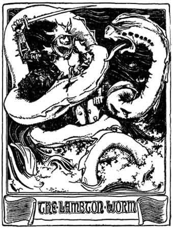 Knight fights the coiling Lambton Worm, Batten