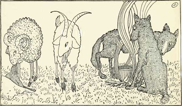 Valery Carrick’s goat and ram display a wolf’s head beside the wolves’ cooking pot