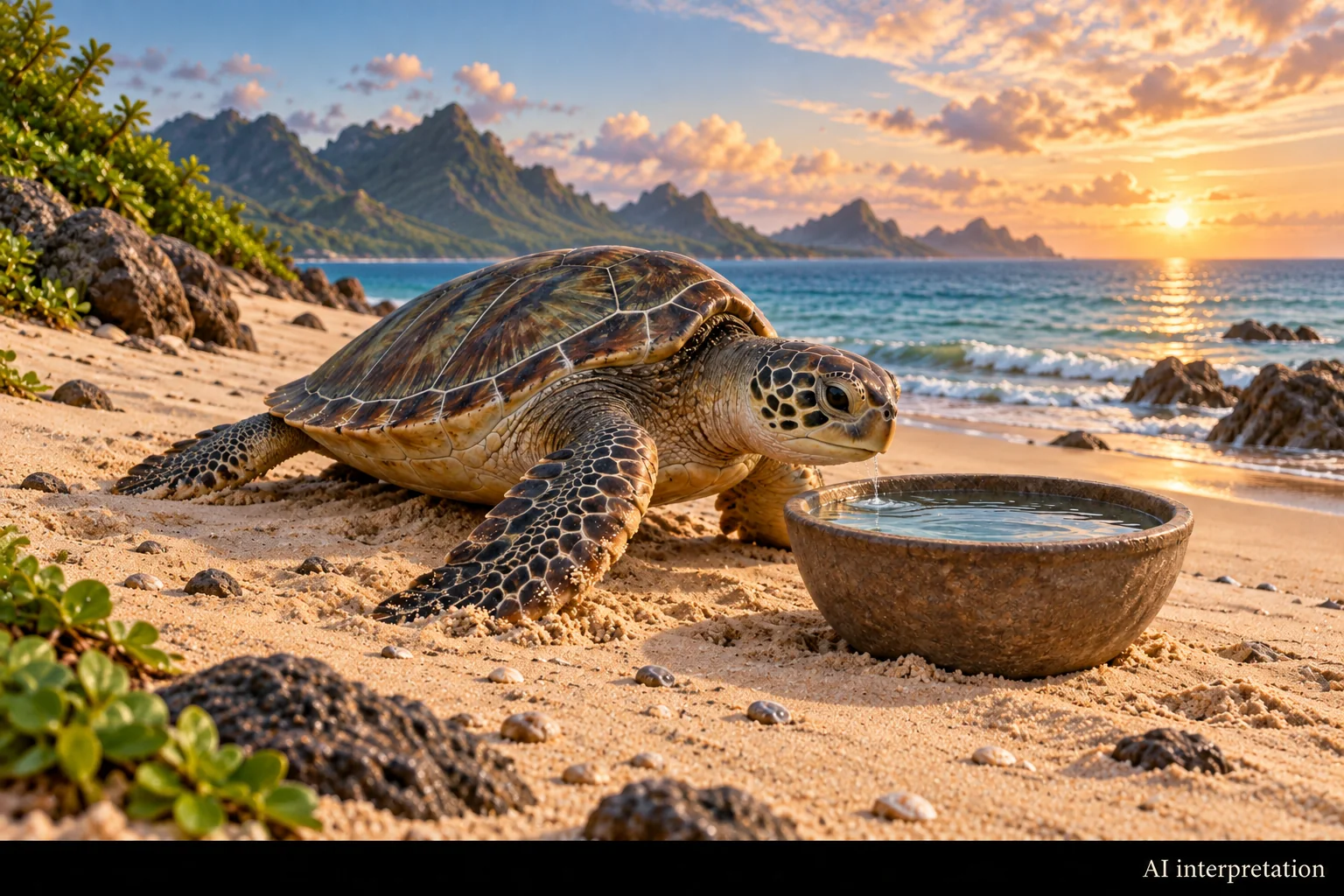 Turtle beside a freshwater basin