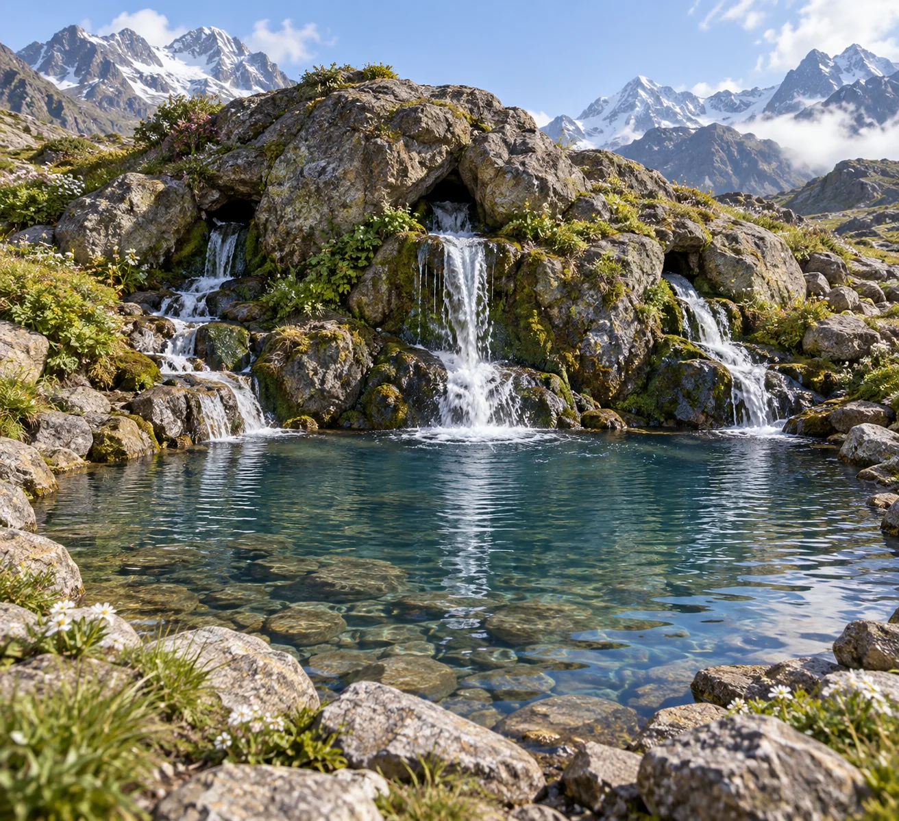 Imagined three springs flowing into pool