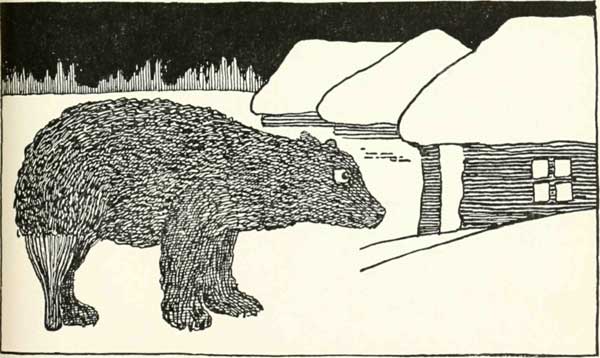 Valery Carrick’s bear walks on a wooden replacement leg toward the village