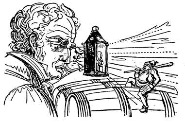 Naggeneen on a wine cask with its spigot, facing Mac Carthy and his lantern, Croker1844