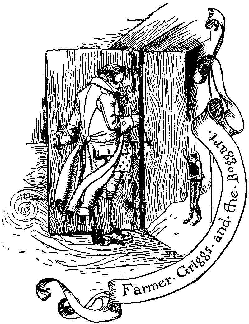 Howard Pyle’s Hardfist boggart standing before Farmer Griggs at the door