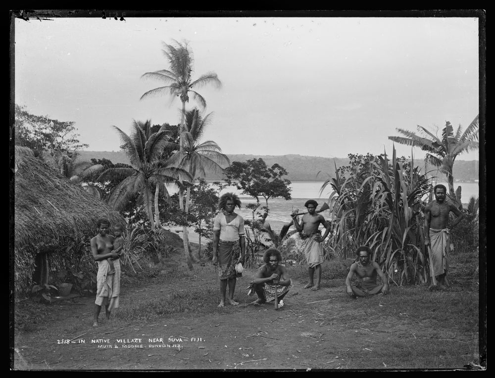 Historical group photographed near Suva on Viti Levu in July 1884, attributed to Alfred Burton, Te Papa C.017411