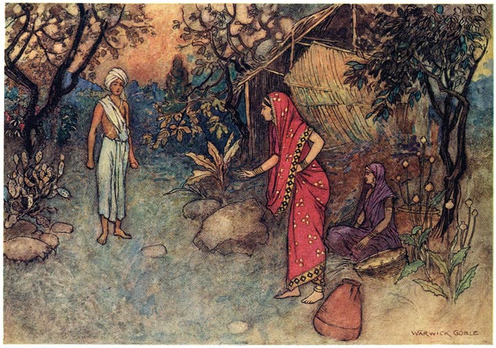 The ghost in the Brahman’s borrowed appearance returns to the household, Warwick Goble, 1912