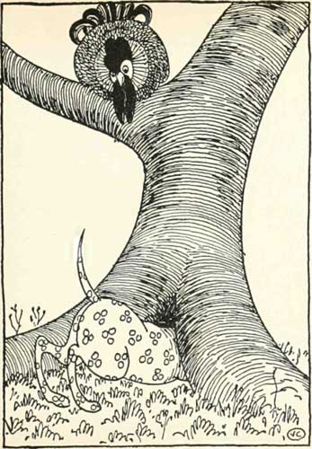 Valery Carrick’s Peeter the cock and dog companion shelter in a tree
