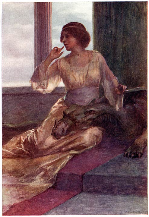Sleeping pavilion dragon with its head on the captive princess’s knee, William Sewell’s illustration