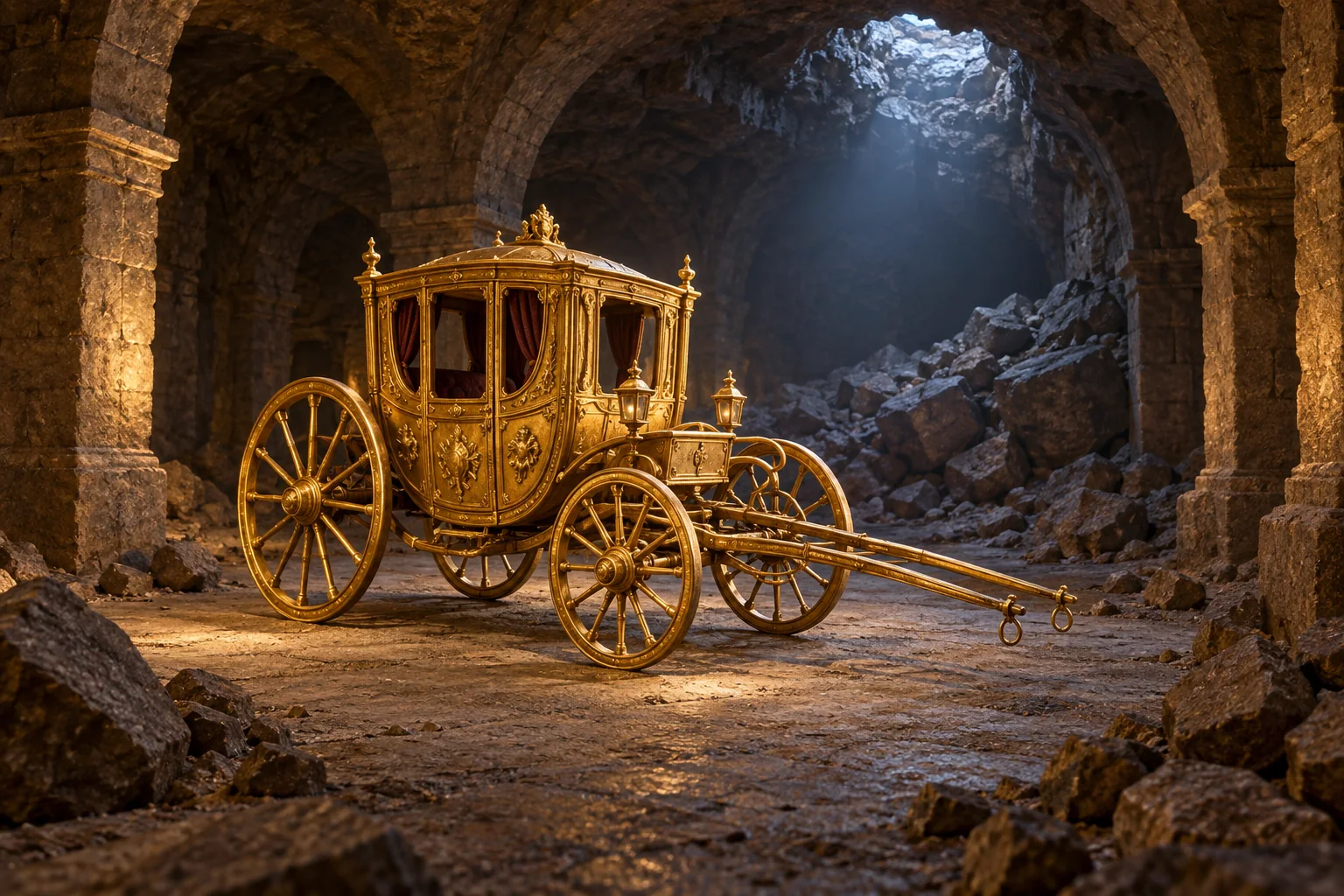 Imagined complete golden carriage underground