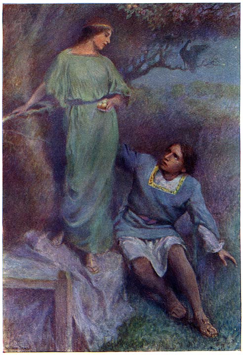 The ninth peahen transformed into a maiden under the apple tree, William Sewell’s illustration