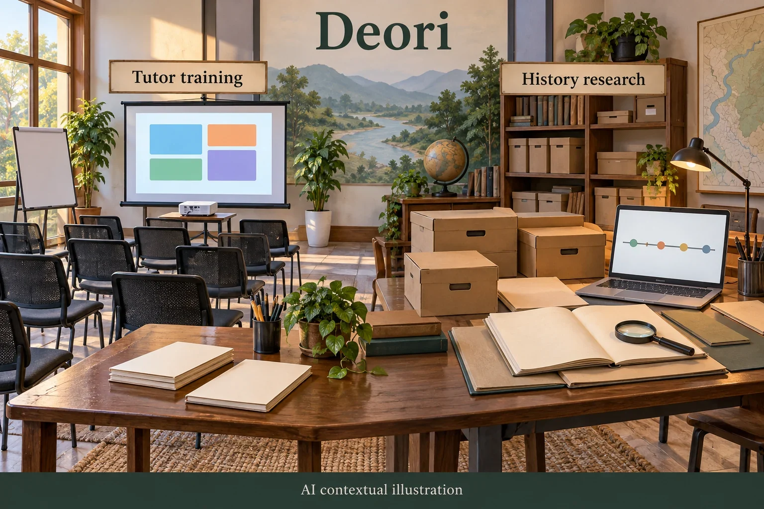 AI concept of Deori tutor training and history research.