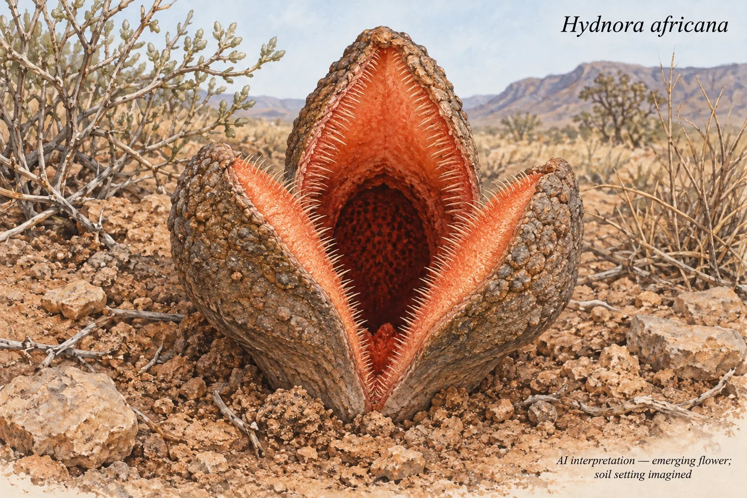 AI emerging Hydnora chamber flower.