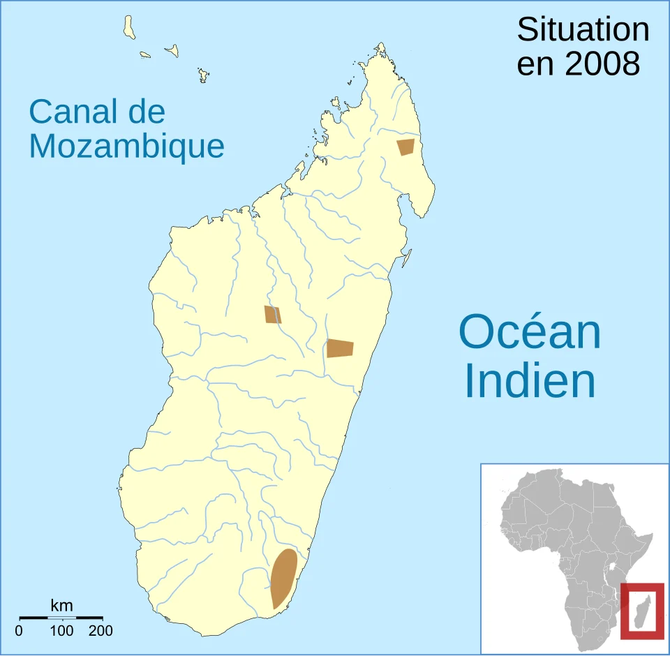 Aire de répartition de l'espèce d'amphibien Mantidactylus albolineatus
