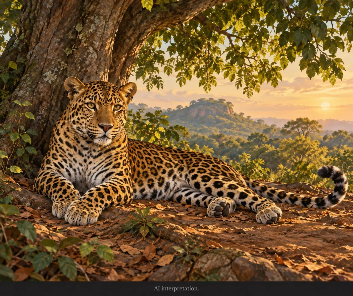 AI contextual motif of Agassou’s panther ancestry. Animal imagined; not a spirit portrait or ritual reconstruction.