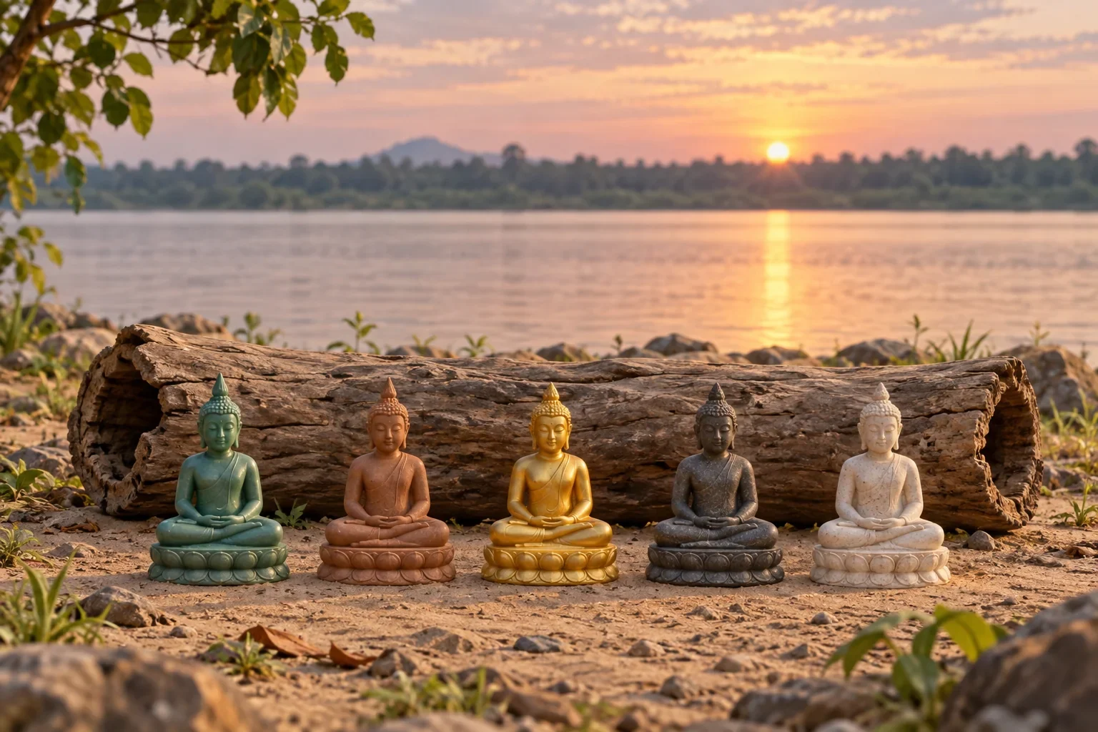 Imagined five figurines beside complete log