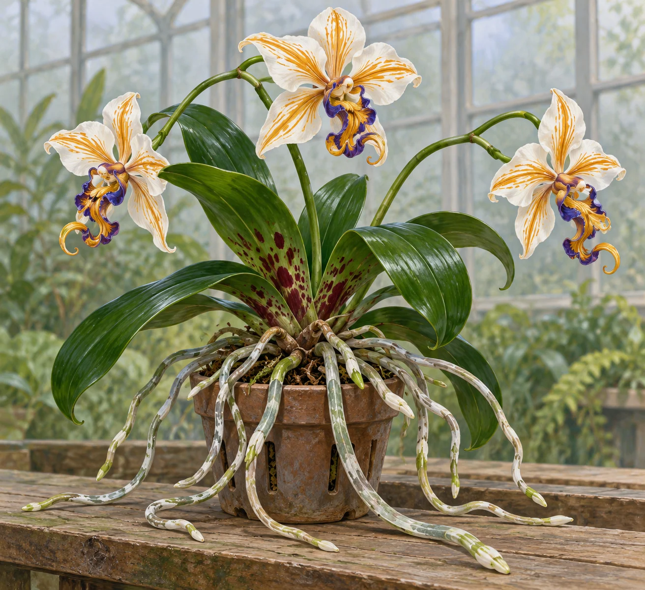 Wedderburn’s strange orchid (Wells) — independent literary illustration with reconstructed unspecified details.