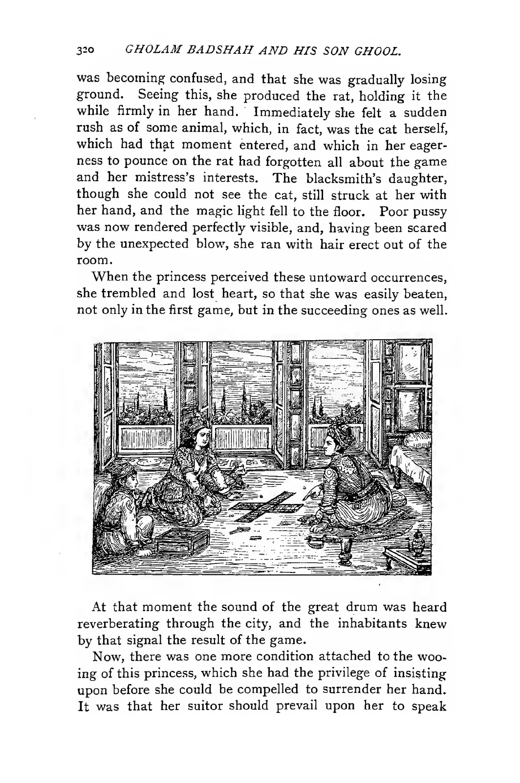 Chess-game scene with the rat used to distract the princess’s magic cat, original 1892 illustration