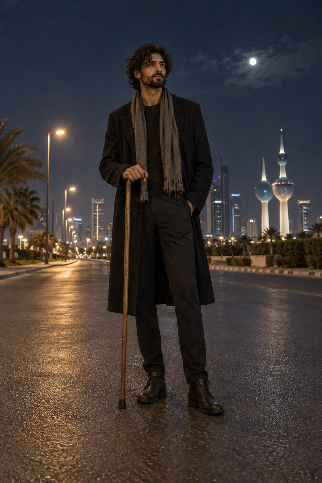 Imagined man at rest with cane