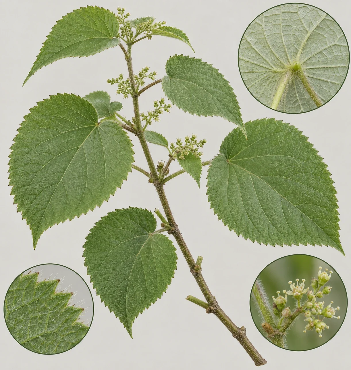 Modern AI interpretation of a peltate leafy branch.