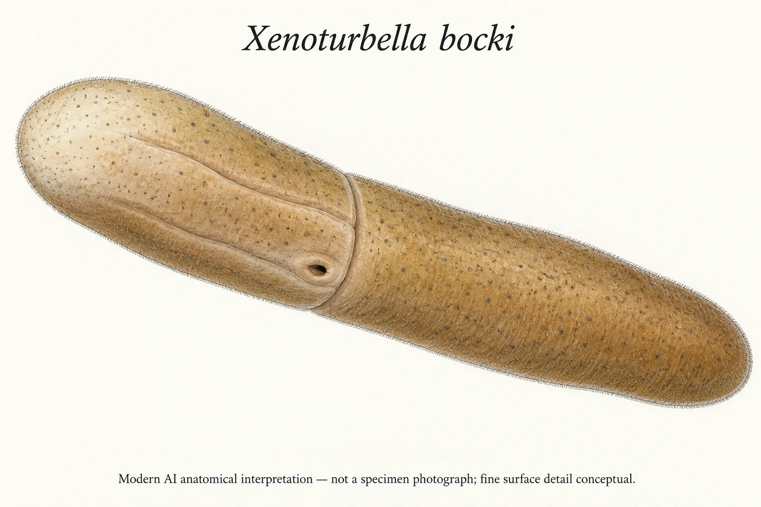 AI Xenoturbella anatomy: furrows and ventral mouth.