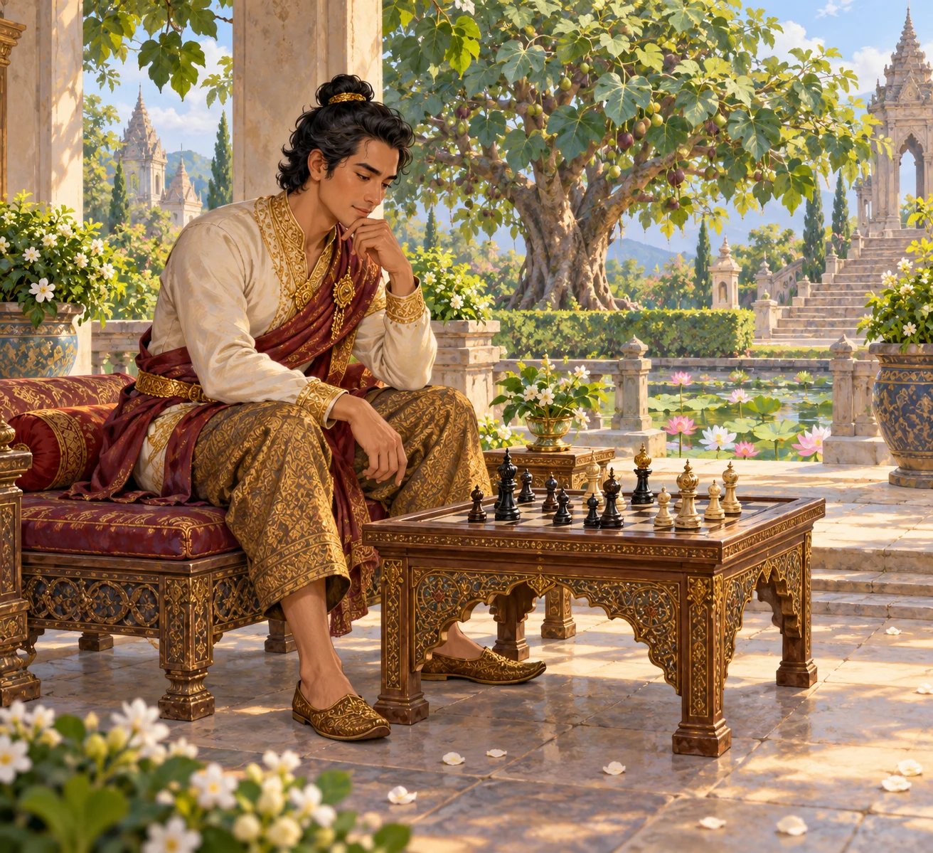 Complete seated man representing the Krouth king in his human guise.