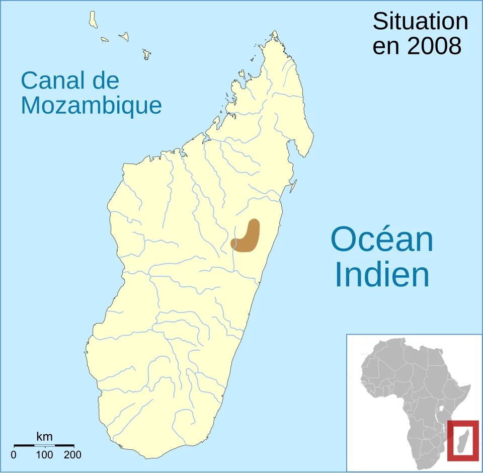 Aire de répartition de l'espèce d'amphibien Mantidactylus sarotra