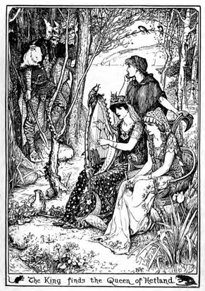 The false Hetland queen plays a harp beside her daughter and Olof, Henry Justice Ford, 1894