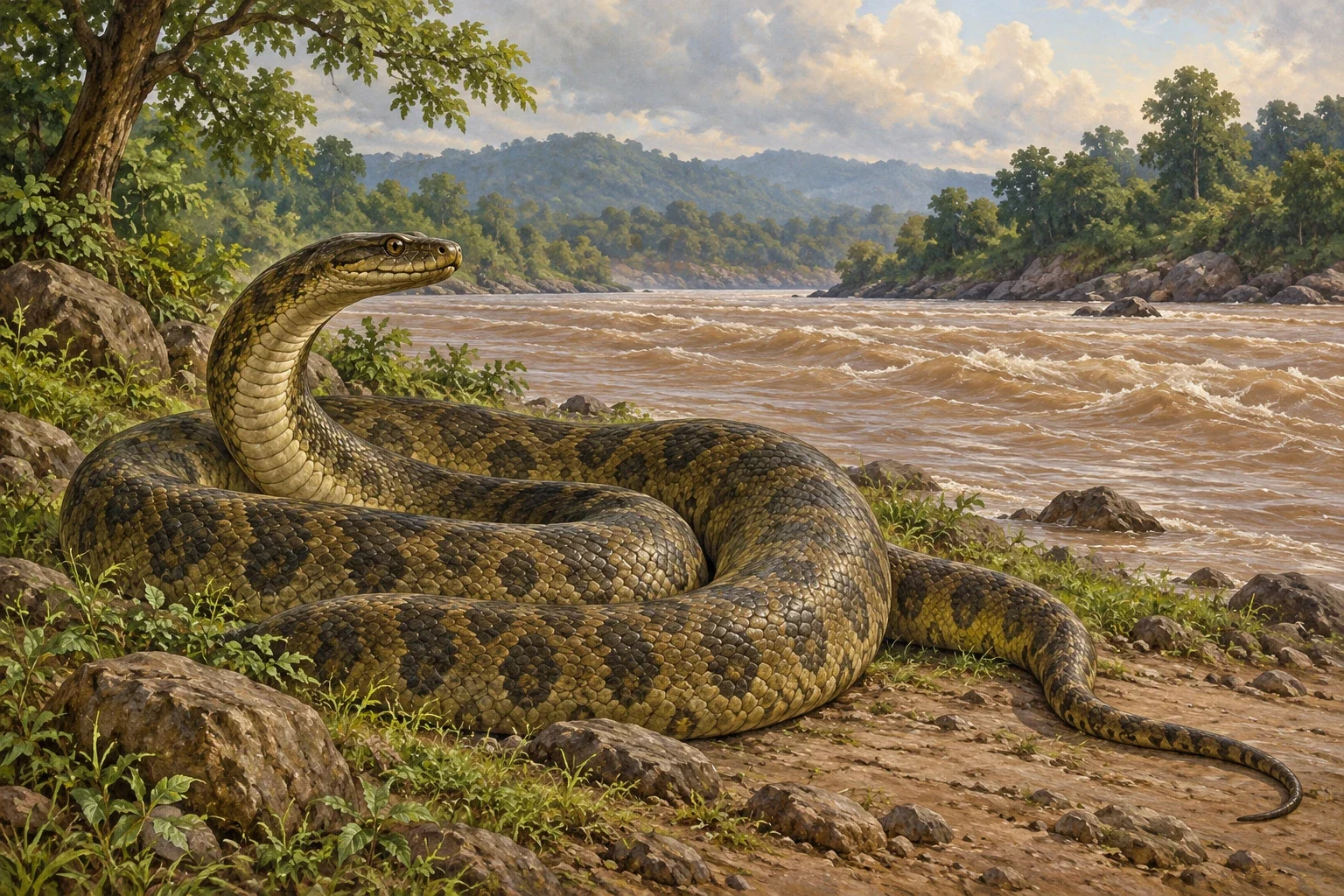 The river-snake husband beside the river; species, appearance and landscape interpreted from Bompas’s Ho tale.