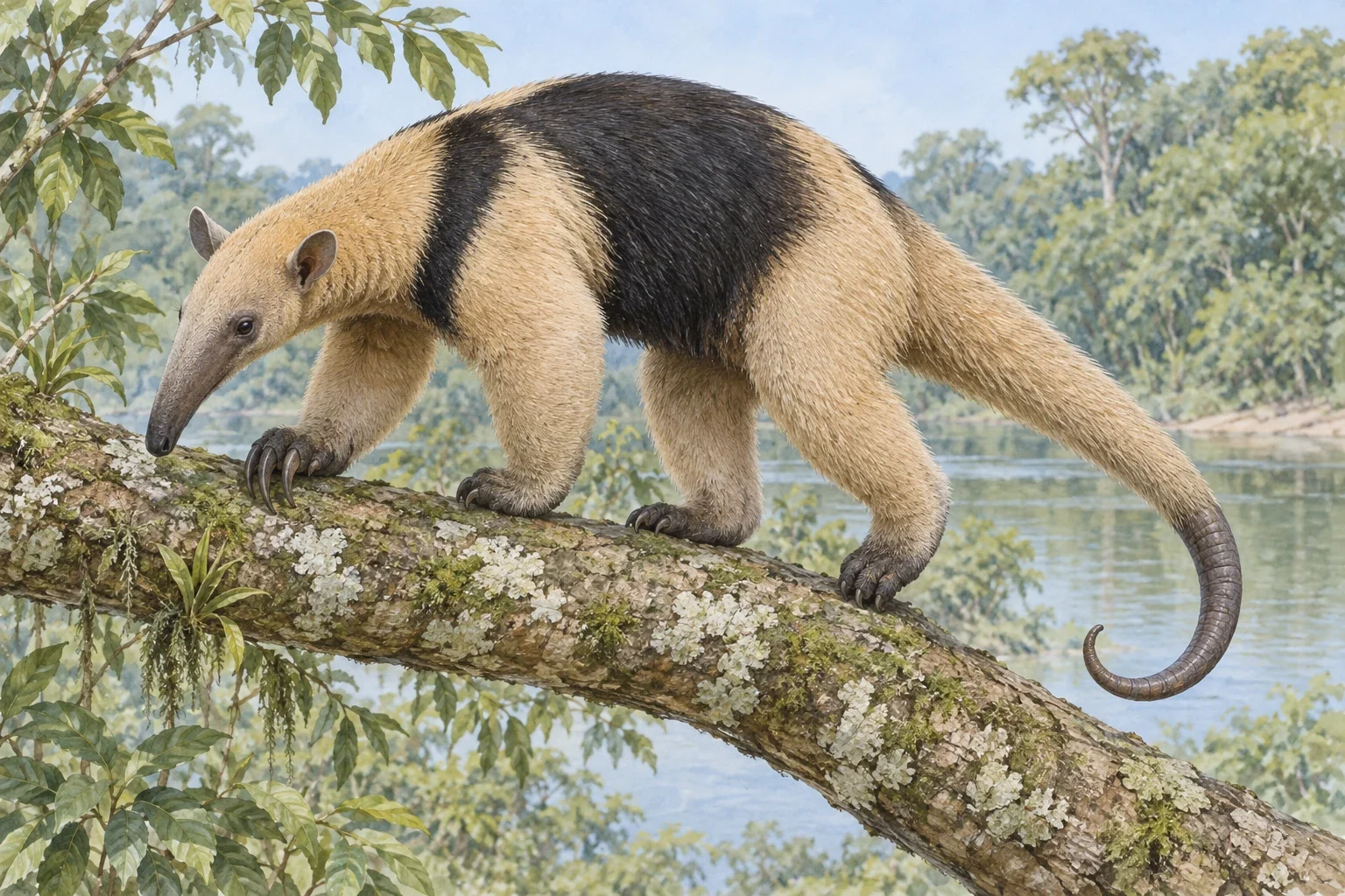 Modern AI interpretation of a whole vested southern tamandua.