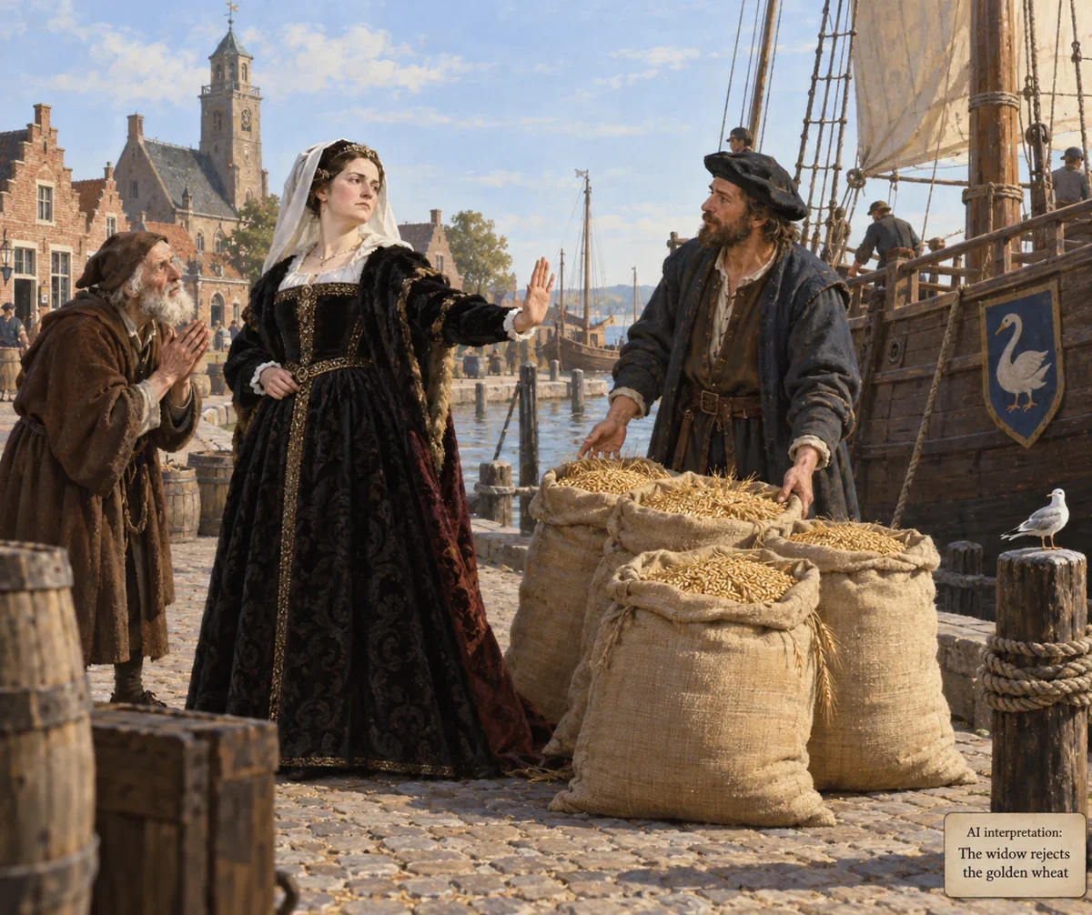 AI interpretation of Stavoren’s tale. Figure and harbour imagined.