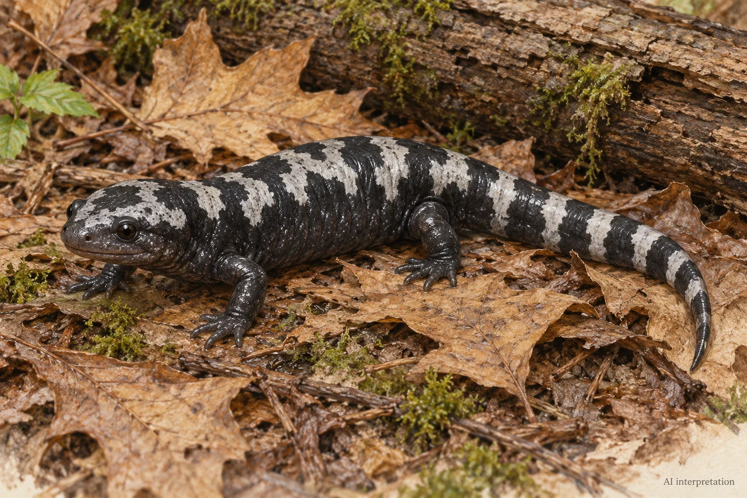 AI interpretation of a pale-banded adult marbled salamander.