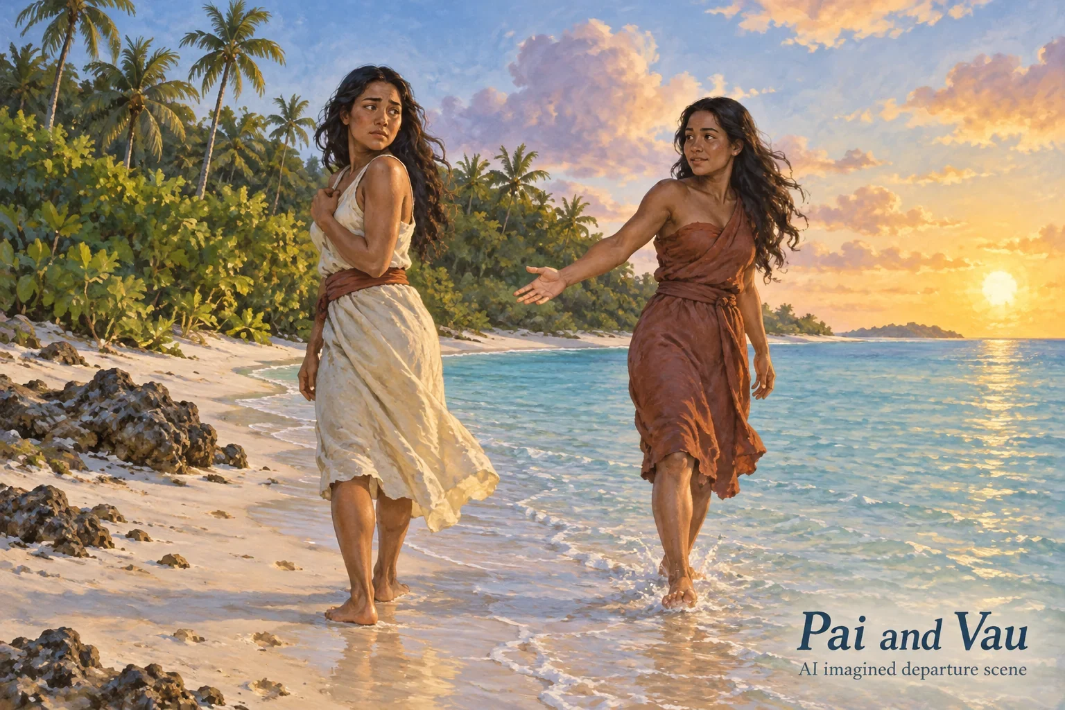 AI departure of Pai and Vau; bodies, dress and shoreline imagined.