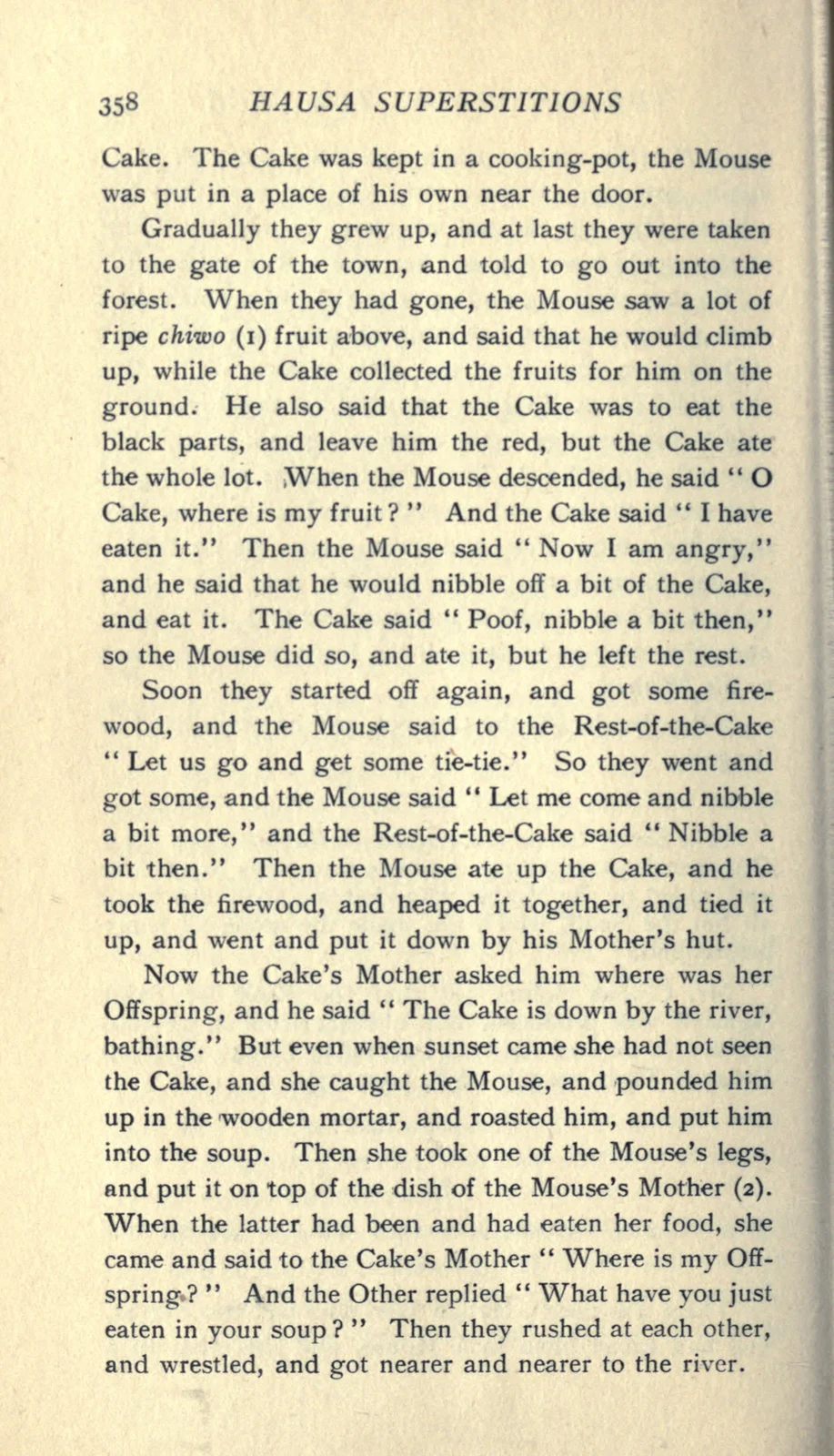 Mouse and Cake Offspring in the Hausa Tale:1913 documentary text page358; documentary source-page facsimile