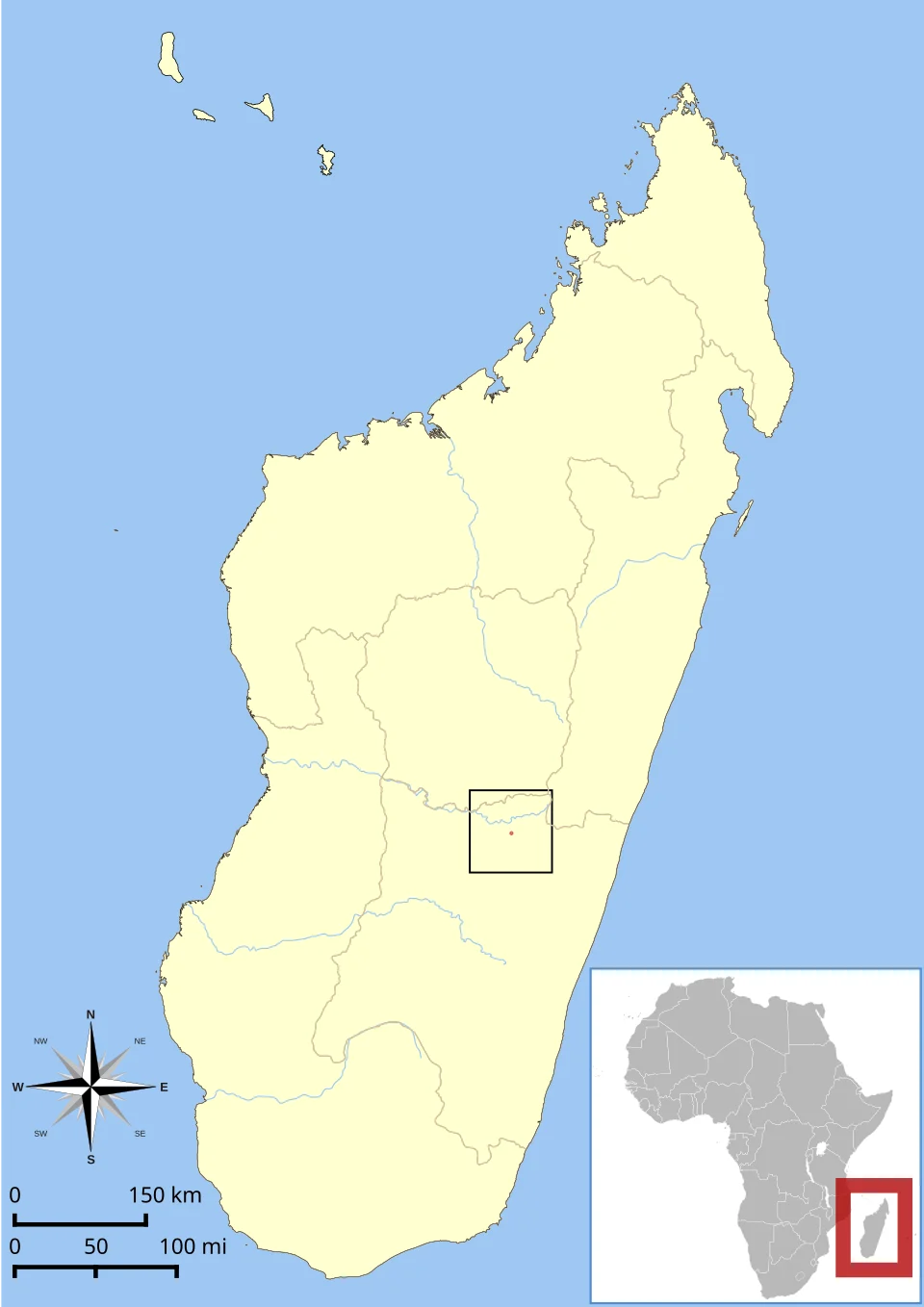 Lesser iron-gray dwarf lemur (Cheirogaleus minusculus) range