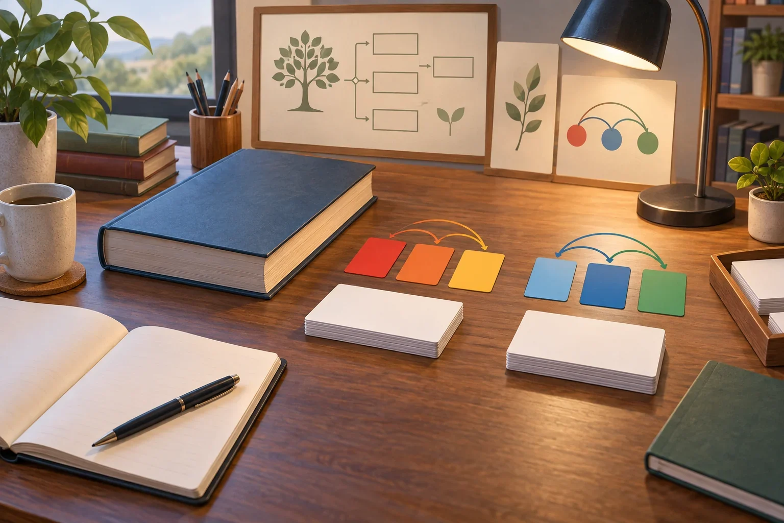 Imagined Fwe study table with unmarked grammar and abstract tone cards