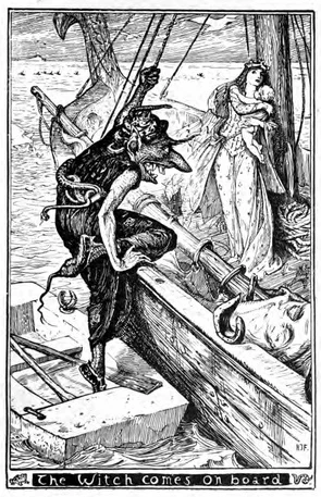 The stone-boat troll boards Sigurd’s ship before the queen and child, Henry Justice Ford, 1894