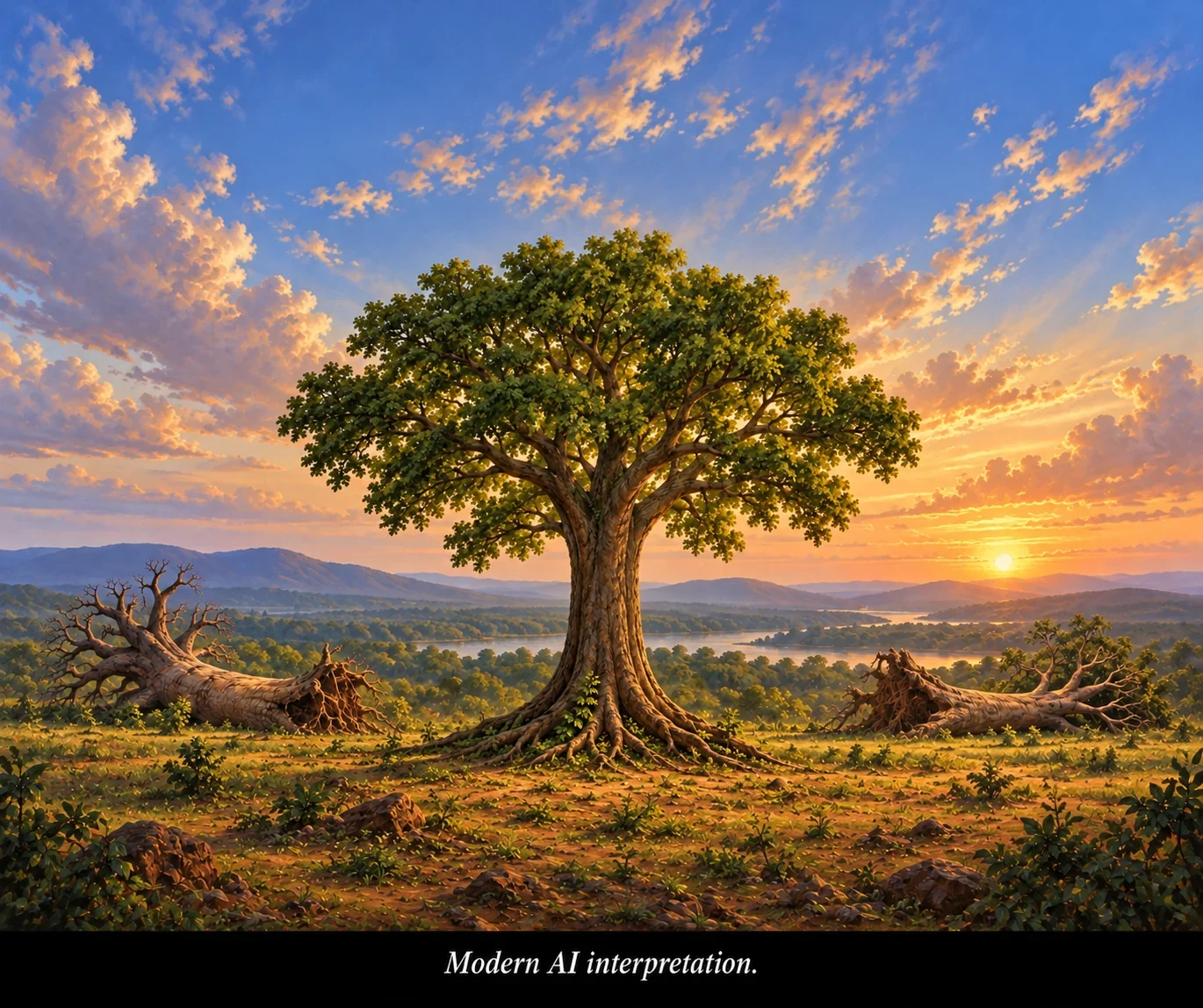 AI interpretation of Iroko surviving the tree rivalry.