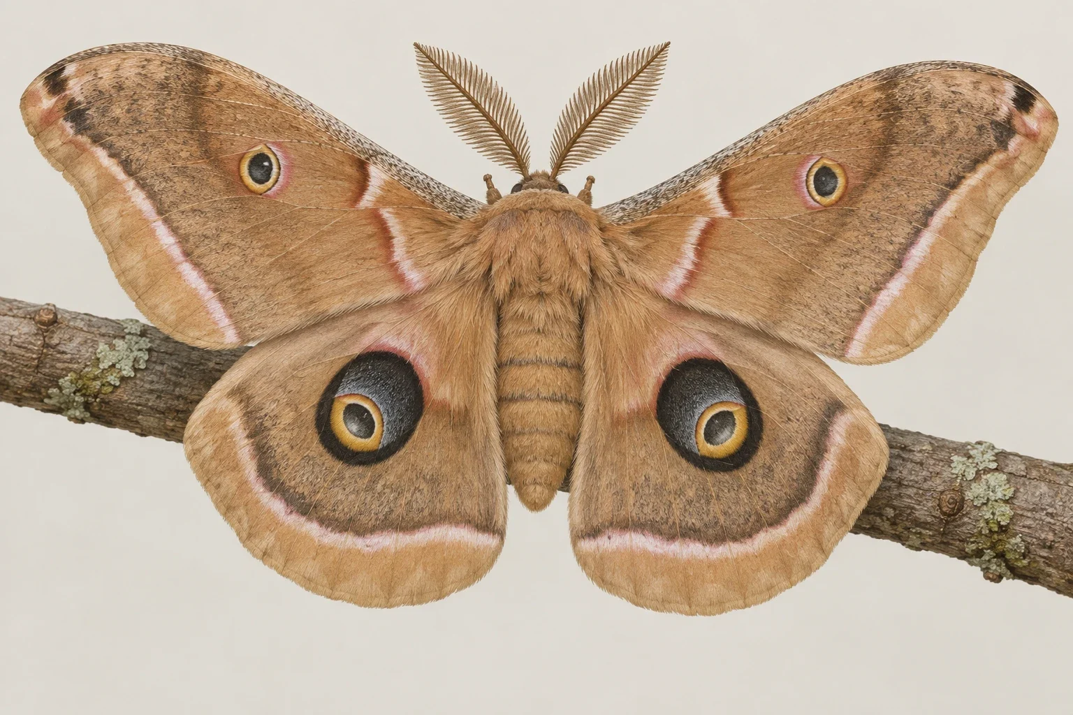 Modern AI interpretation of male polyphemus moth.