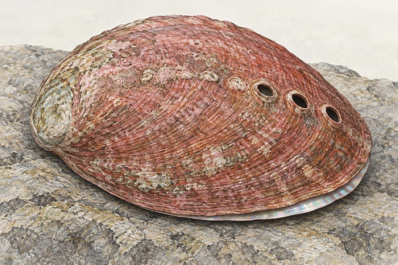 Modern AI interpretation of empty red abalone shell.