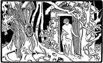 Transformed roe beside his sister at the woodland hut, Otto Ubbelohde,1909