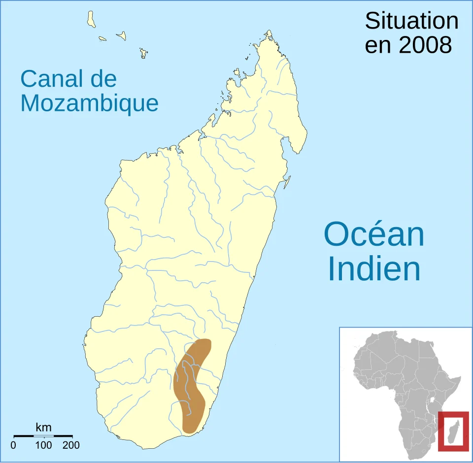 Aire de répartition de l'espèce d'amphibien Mantidactylus spiniferus