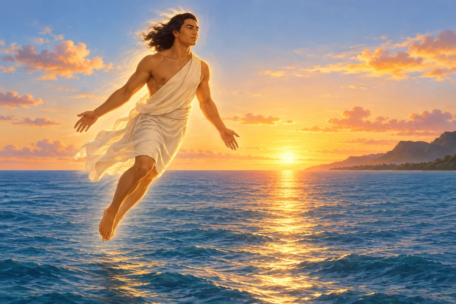 Interpretive Veetini returning over a sunrise ocean