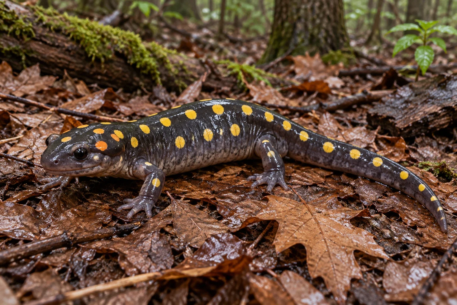 Modern AI interpretation of spotted salamander form.
