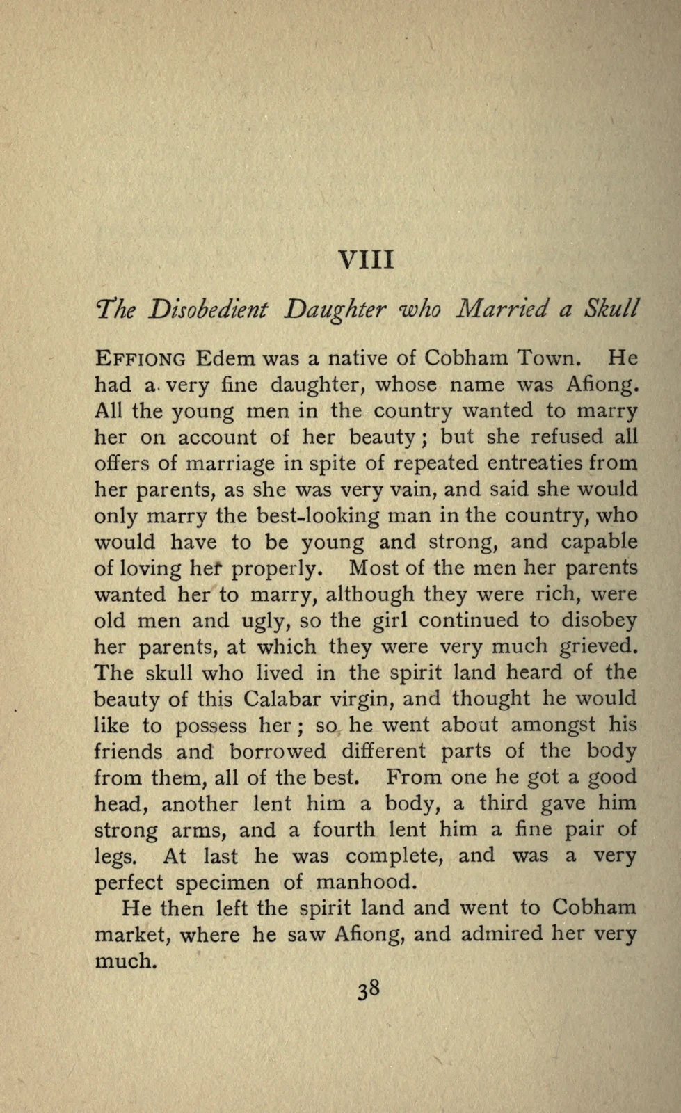 Skull Bridegroom (Calabar tale),1910 historical printed text witness, page38; documentary source-page facsimile