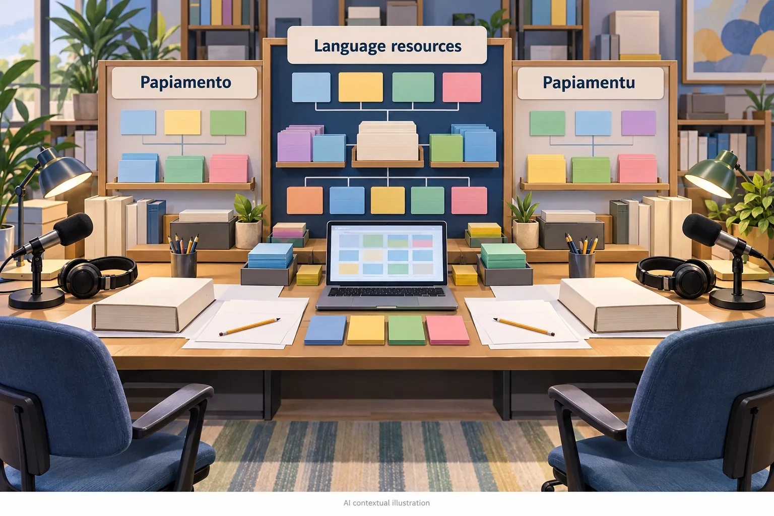 AI concept of Papiamento and Papiamentu orthography, dictionaries and learning materials.