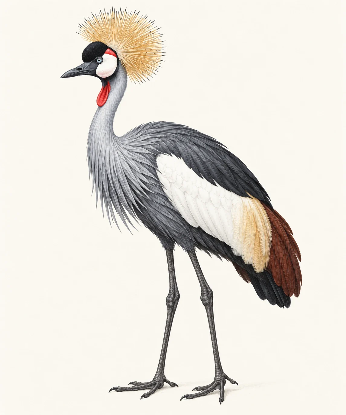 AI interpretation: complete grey crowned crane.