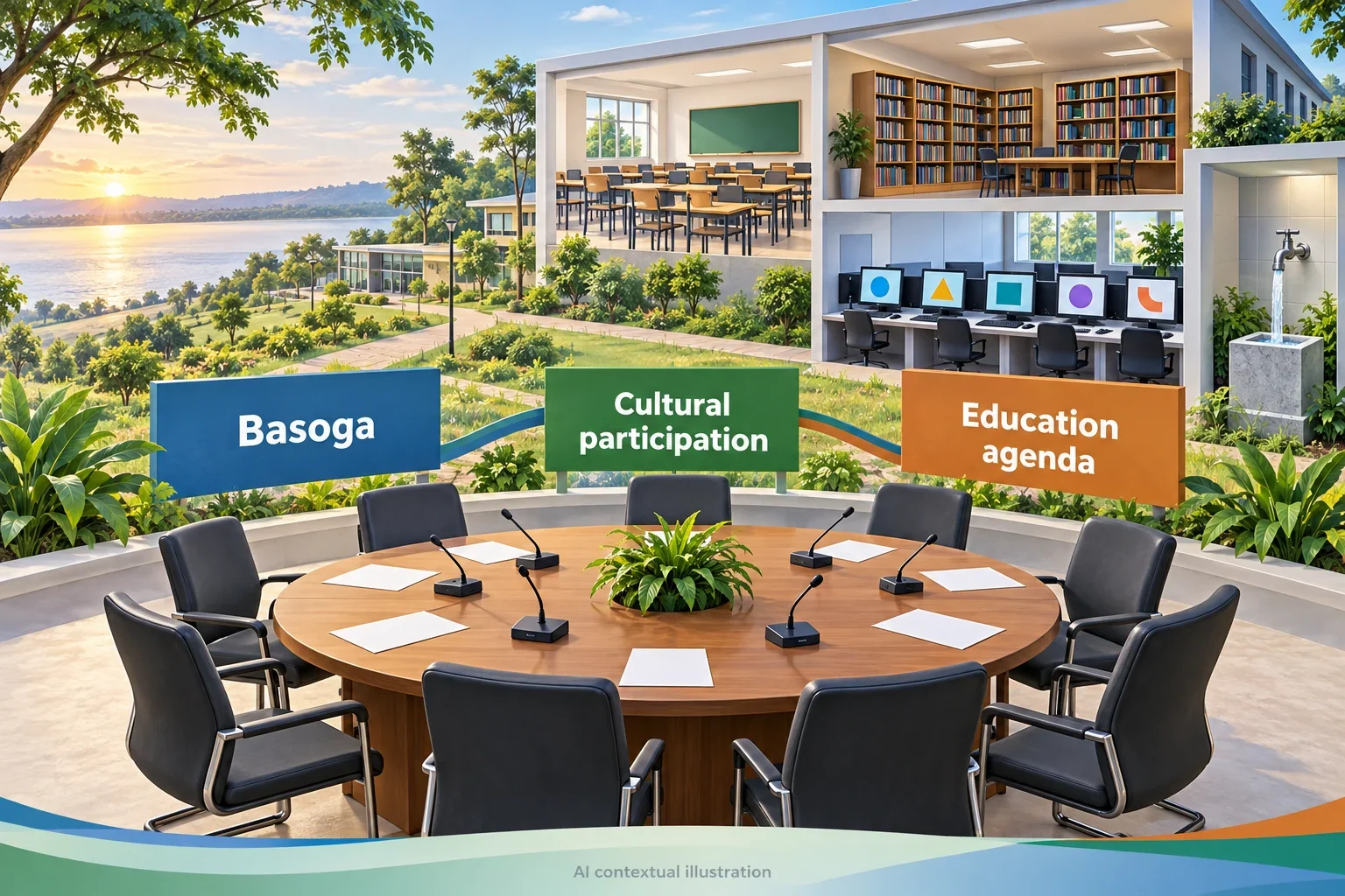 AI concept of Basoga cultural participation and proposed education facilities.