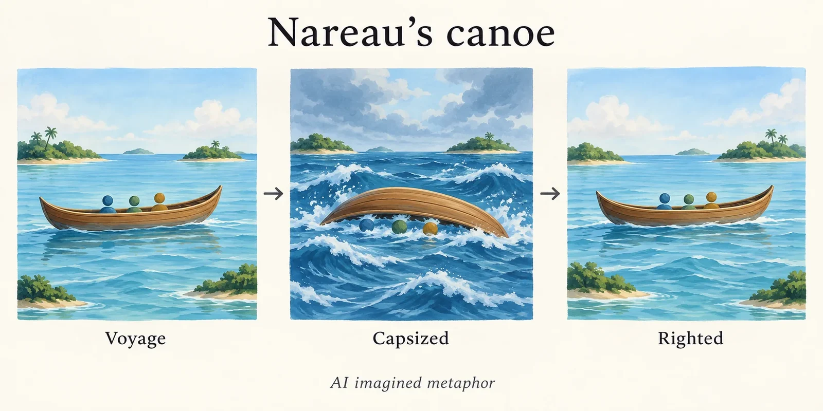 AI diagram of Nareau’s canoe metaphor, not traditional construction.