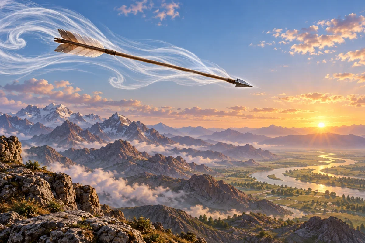 AI interpretation of Arash’s wind-borne arrow. Landscape imagined.